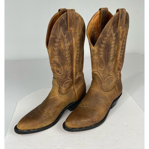 CHALLENGER Boulet size 7.5‎ Men's Brown Leather Embroidered Western Cowboy Boots